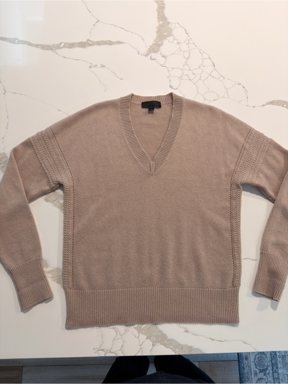 Burberry Prorsum Cashmere Cotton V-Neck Sweater M Taupe Beige Cable Knit Made in